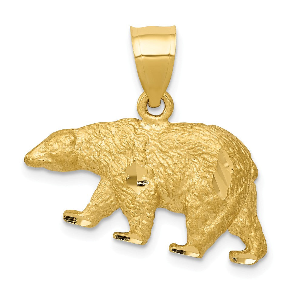 14k Yellow Gold Satin and Diamond Cut Bear Pendant, 24mm, Item P10552 by The Black Bow Jewelry Co.