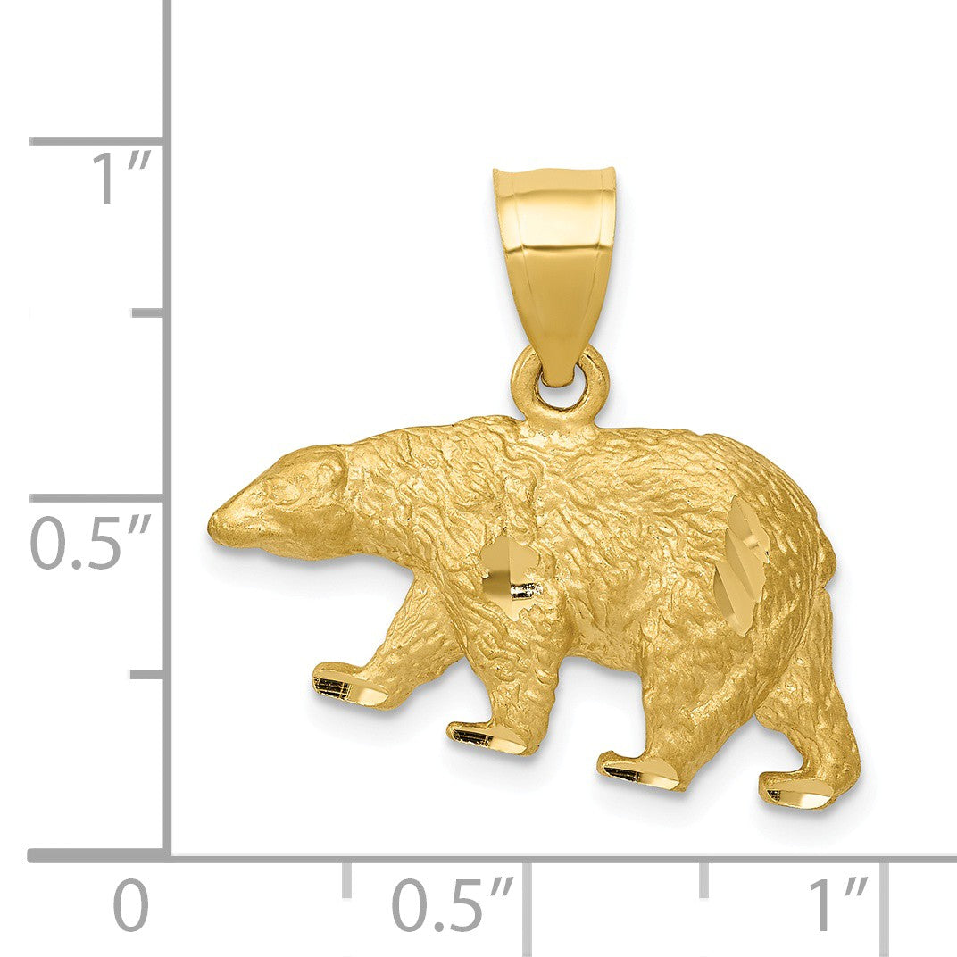 Alternate view of the 14k Yellow Gold Satin and Diamond Cut Bear Pendant, 24mm by The Black Bow Jewelry Co.