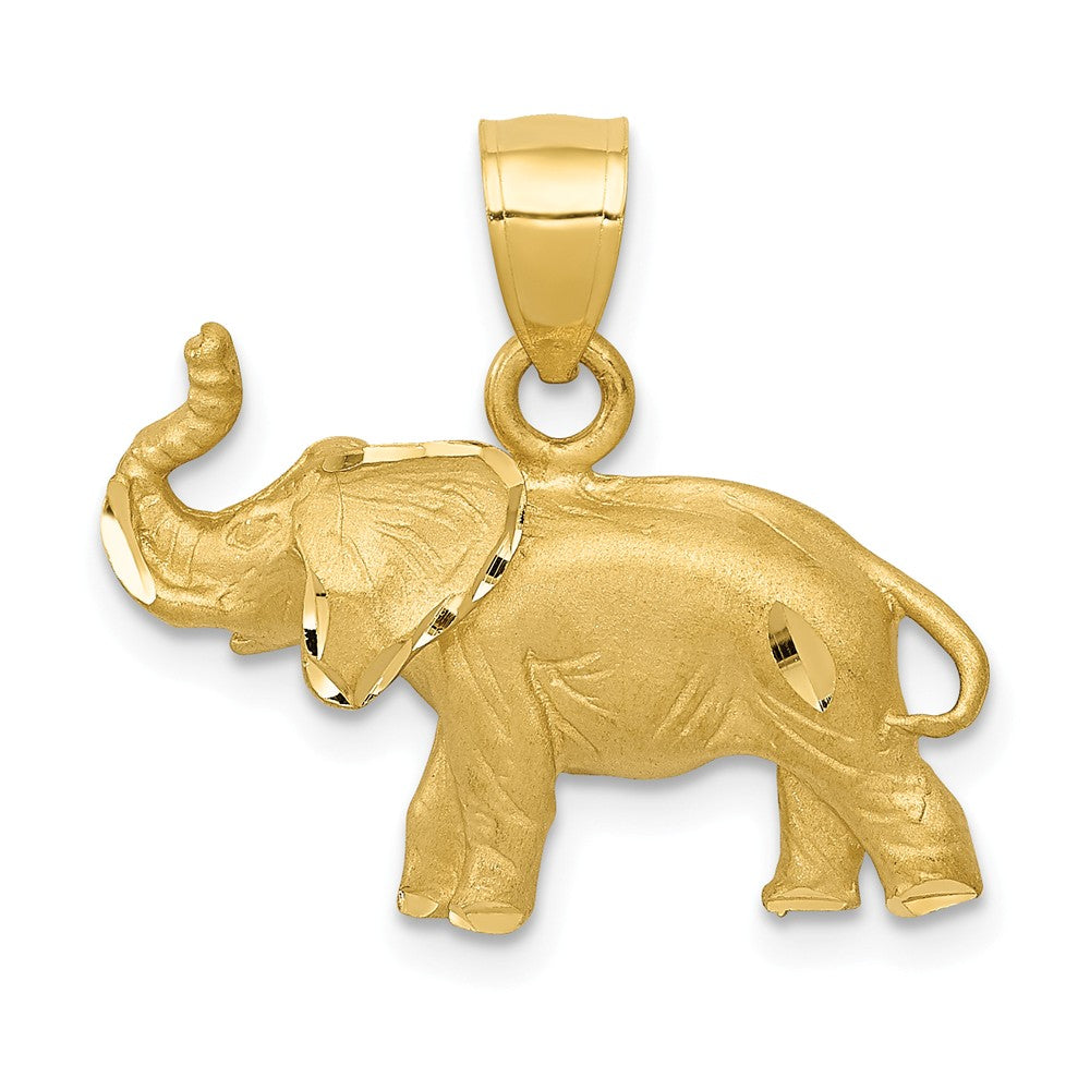 14k Yellow Gold Diamond Cut Trumpeting Elephant Pendant, Item P10553 by The Black Bow Jewelry Co.