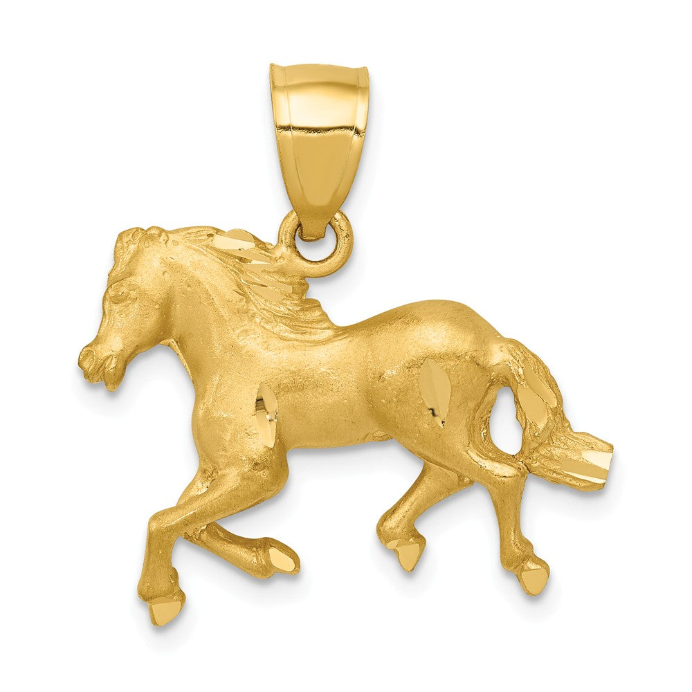 14k Yellow Gold Satin and Diamond Cut Horse Pendant, 22mm, Item P10554 by The Black Bow Jewelry Co.