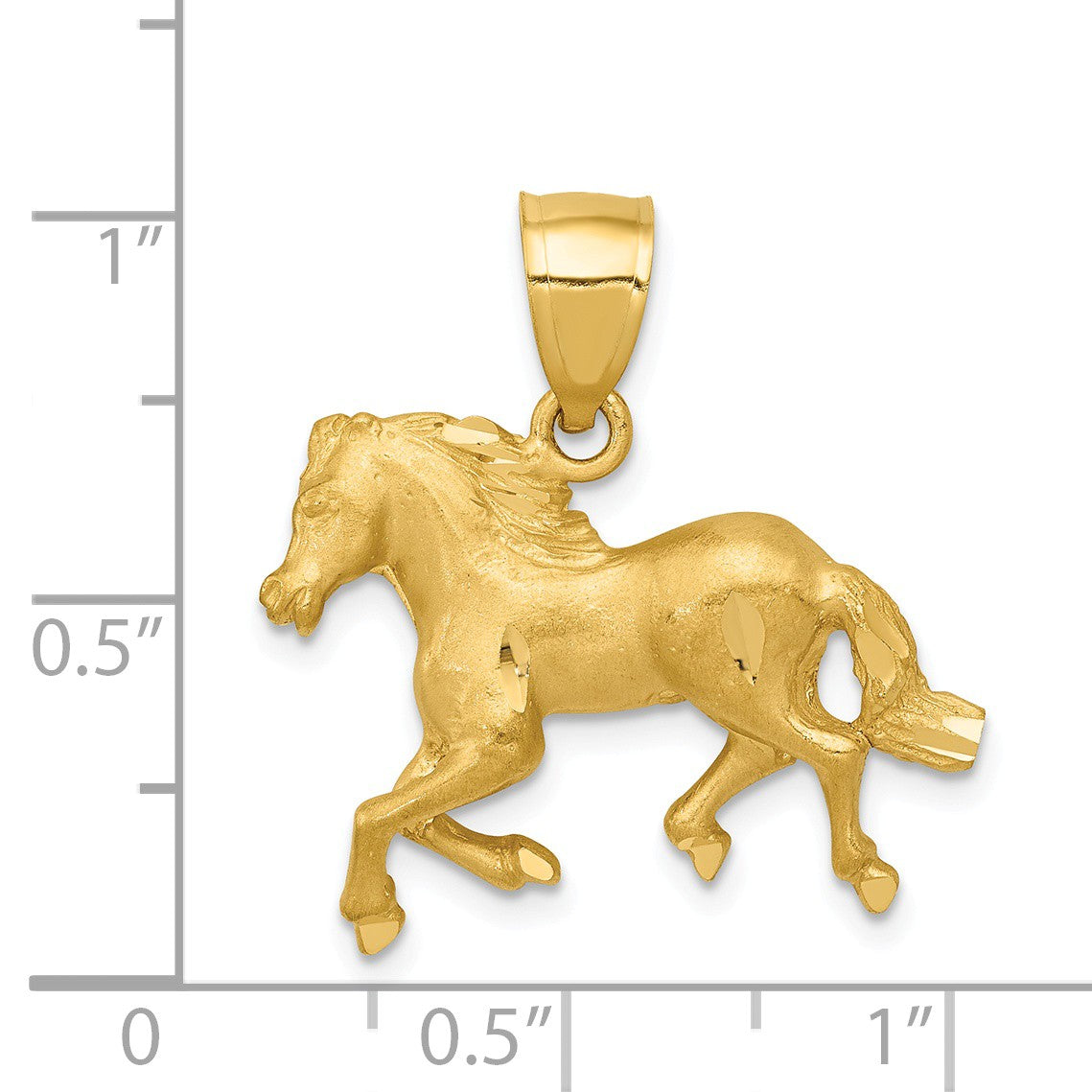Alternate view of the 14k Yellow Gold Satin and Diamond Cut Horse Pendant, 22mm by The Black Bow Jewelry Co.