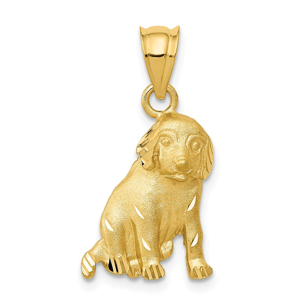 14k Yellow Gold 2D Satin and Diamond Cut Dog Pendant or Charm, Item P10556 by The Black Bow Jewelry Co.