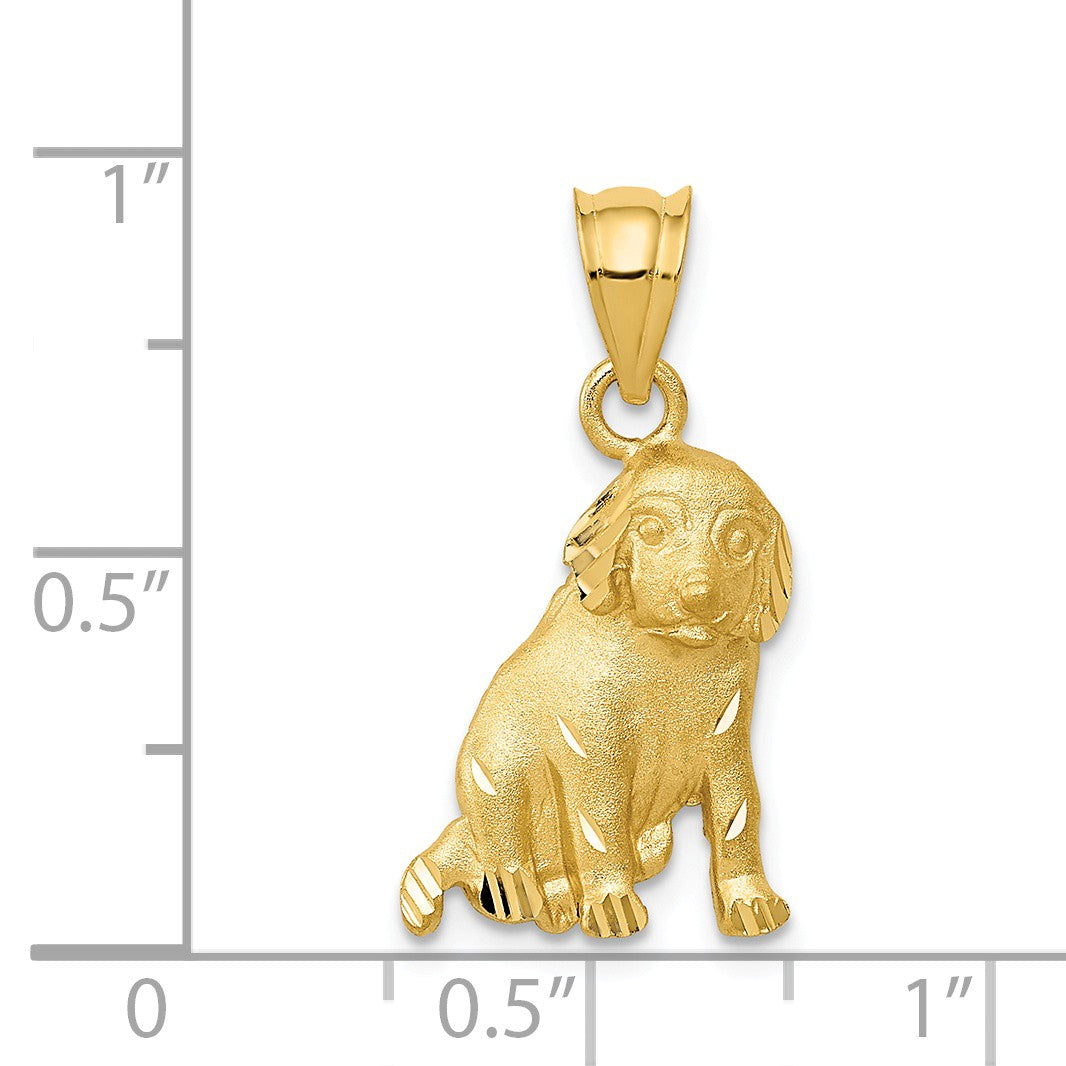 Alternate view of the 14k Yellow Gold 2D Satin and Diamond Cut Dog Pendant or Charm by The Black Bow Jewelry Co.