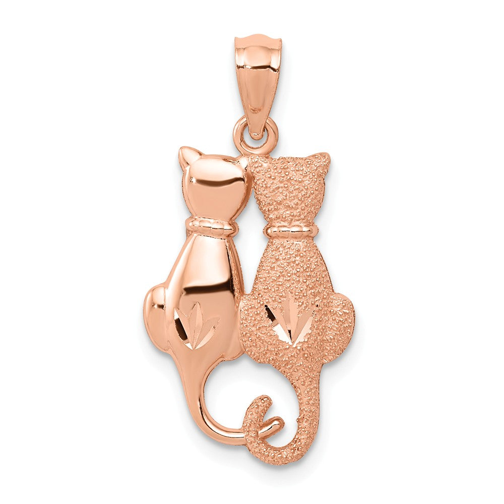 14k Rose Gold Polished and Textured Double Cat Pendant, Item P10557 by The Black Bow Jewelry Co.