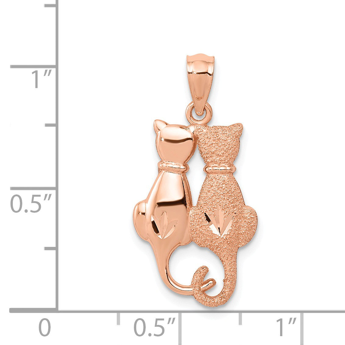 Alternate view of the 14k Rose Gold Polished and Textured Double Cat Pendant by The Black Bow Jewelry Co.