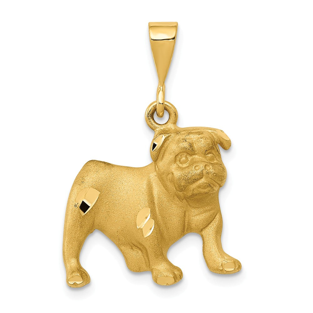 14k Yellow Gold Satin and Diamond Cut 2D Bulldog Pendant, Item P10560 by The Black Bow Jewelry Co.