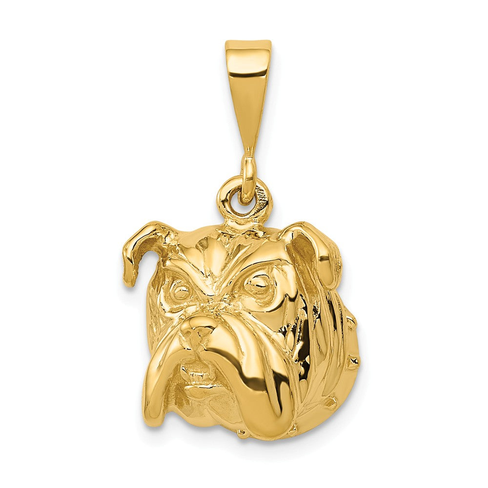 14k Yellow Gold Bulldog Head Pendant, 15mm, Item P10561 by The Black Bow Jewelry Co.