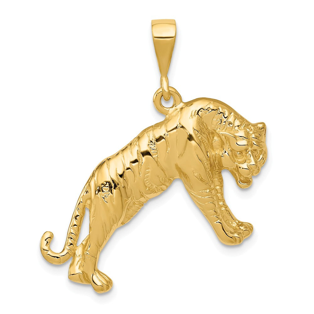 14k Yellow Gold Polished Tiger Pendant, Item P10566 by The Black Bow Jewelry Co.