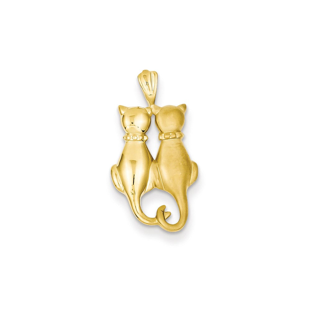 14k Yellow Gold Satin and Polished Double Cat Pendant, Item P10571 by The Black Bow Jewelry Co.