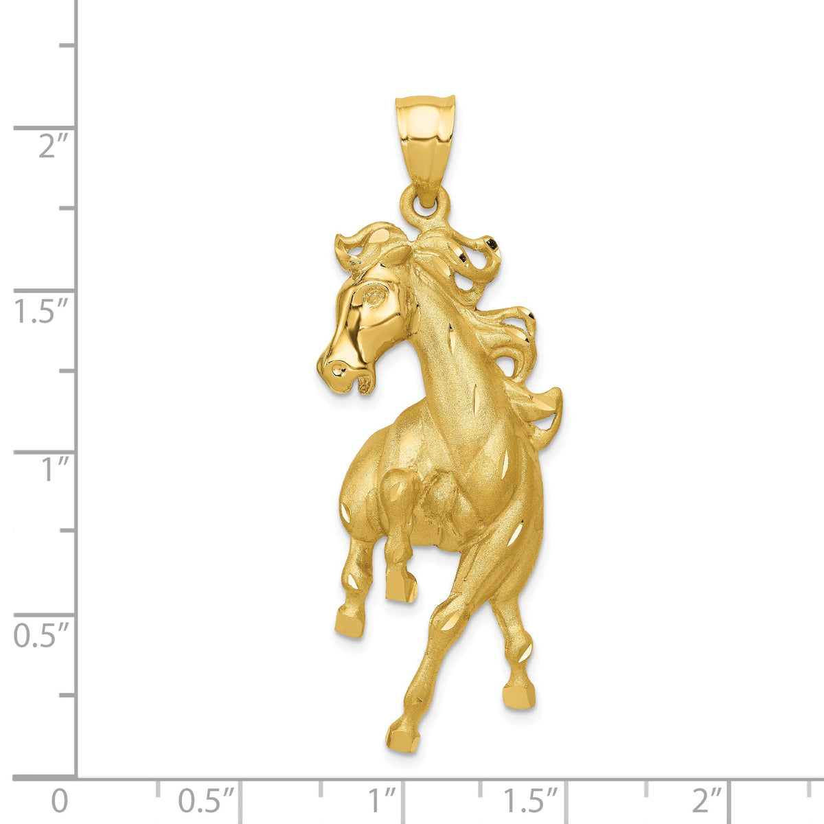 Alternate view of the 14k Yellow Gold Large Polished and Satin Galloping Horse Pendant by The Black Bow Jewelry Co.