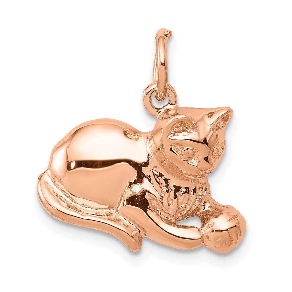 14k Rose Gold 2D Cat and Ball Charm and Pendant, Item P10578 by The Black Bow Jewelry Co.