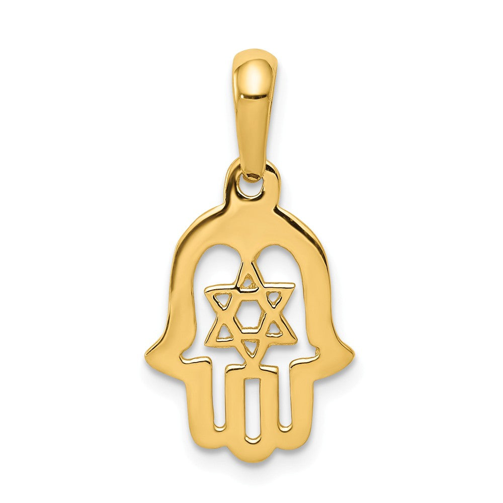 14k Yellow Gold Polished Star of David Chamseh Pendant, Item P10589 by The Black Bow Jewelry Co.
