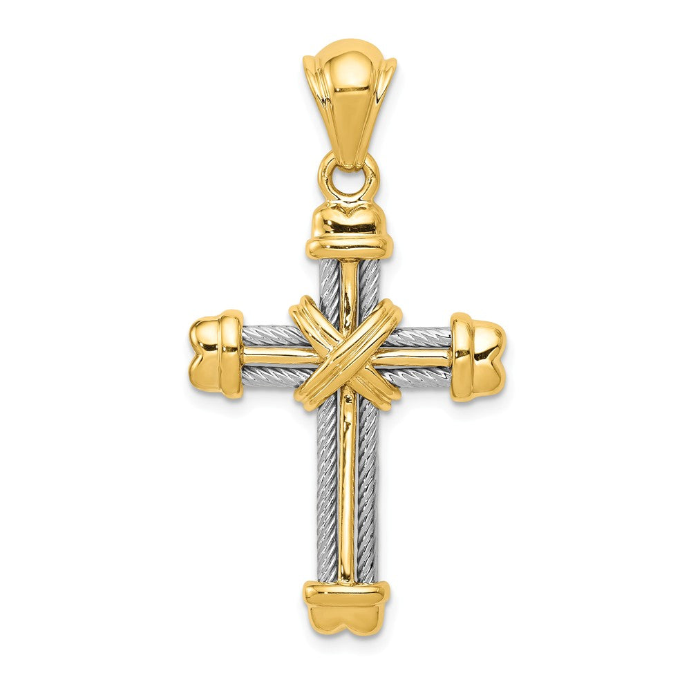 14k Two Tone Gold Rope Cross Pendant, Item P10590 by The Black Bow Jewelry Co.