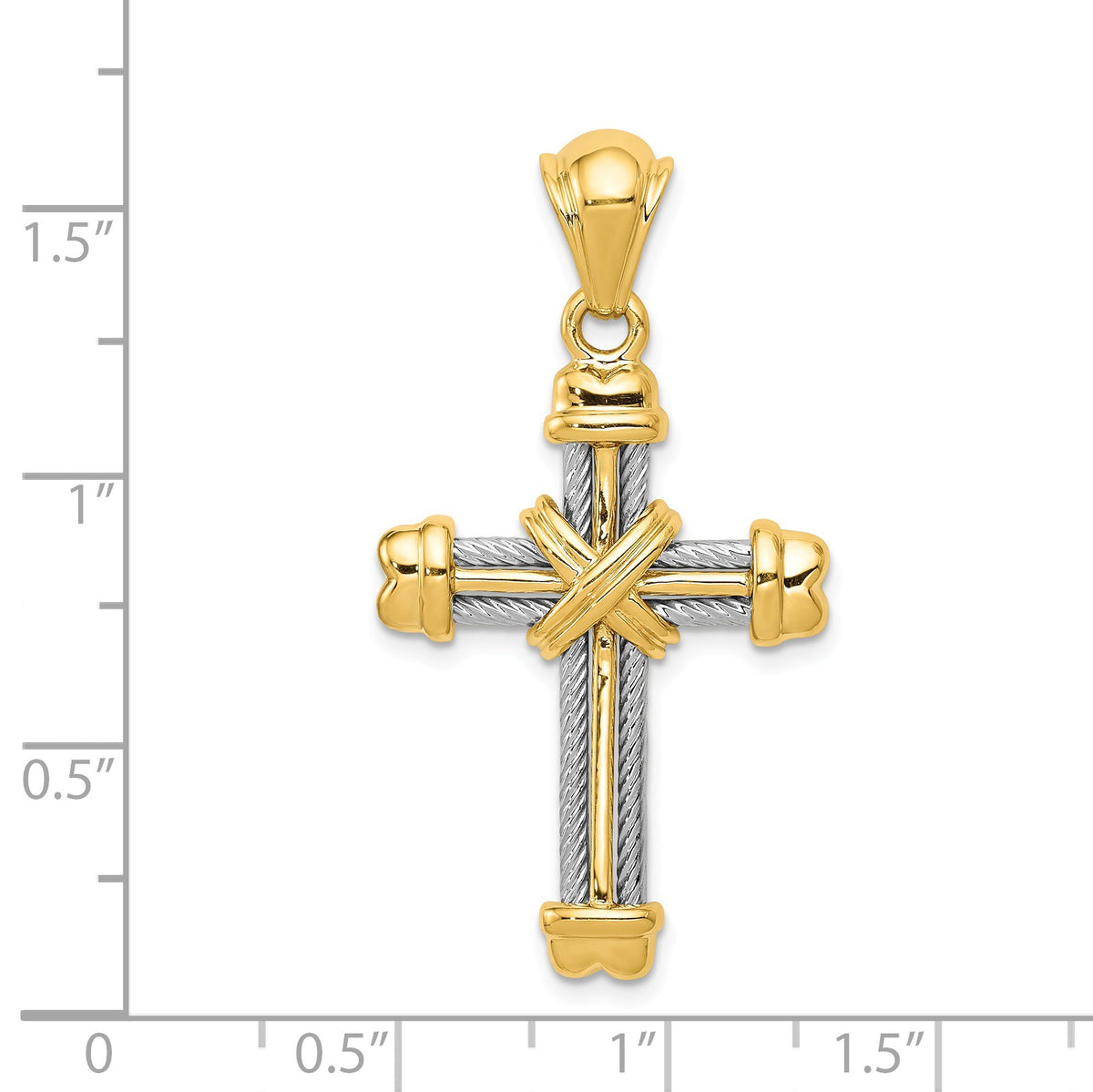 Alternate view of the 14k Two Tone Gold Rope Cross Pendant by The Black Bow Jewelry Co.