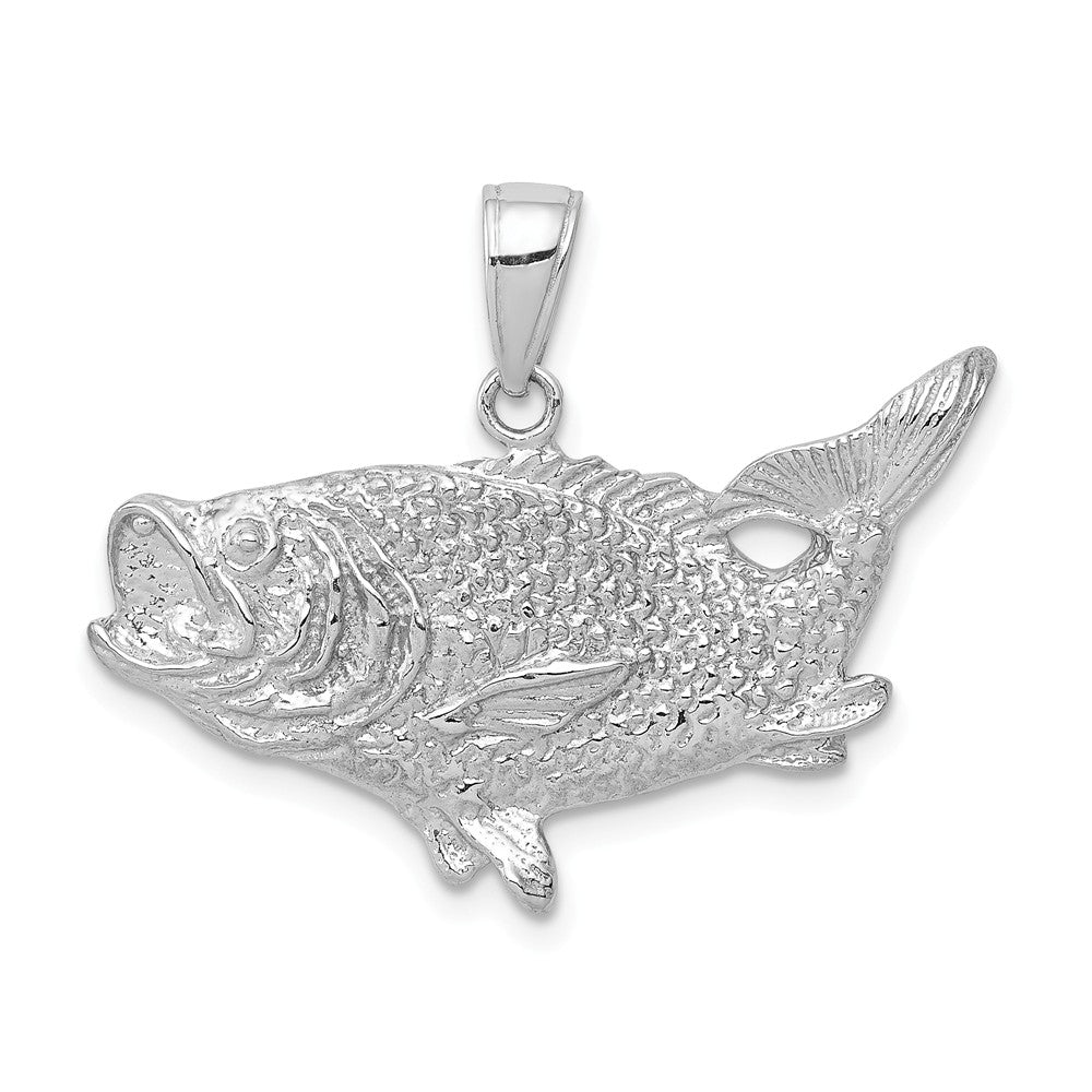 14k White Gold Largemouth Bass Pendant, Item P10591 by The Black Bow Jewelry Co.