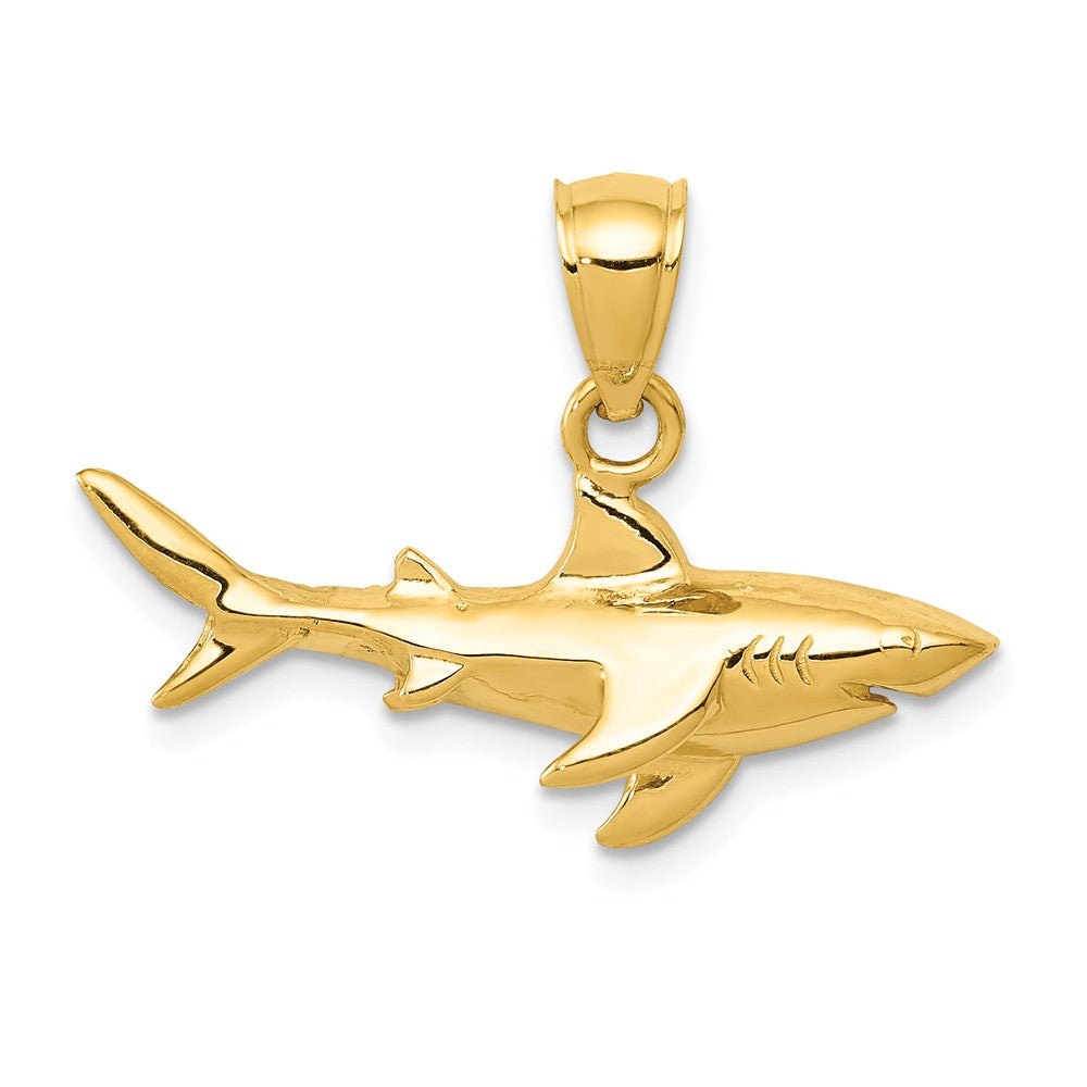 14k Yellow Gold Polished 2D Shark Pendant, Item P10597 by The Black Bow Jewelry Co.