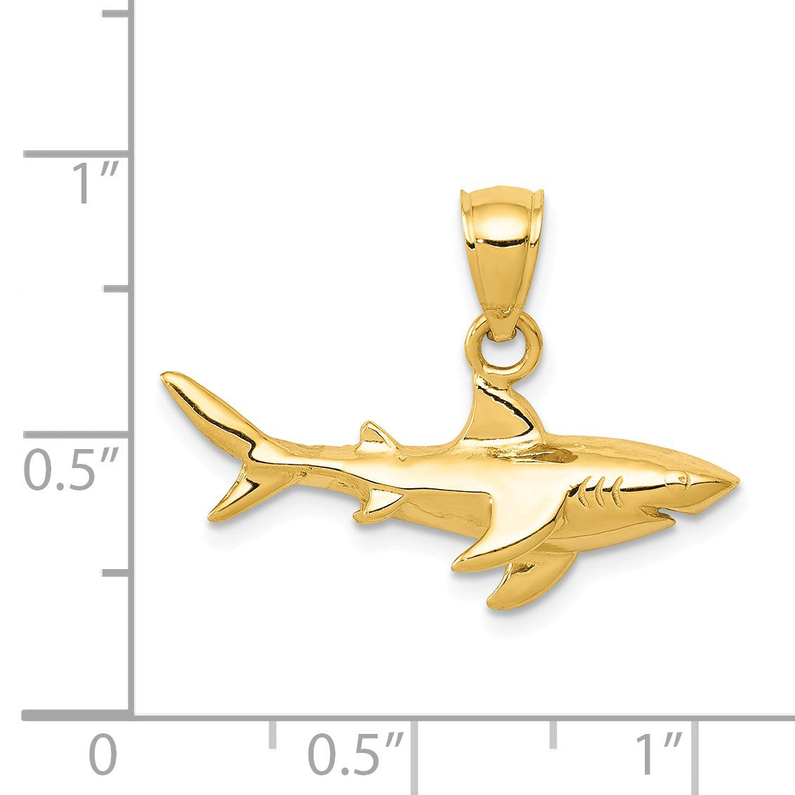 Alternate view of the 14k Yellow Gold Polished 2D Shark Pendant by The Black Bow Jewelry Co.
