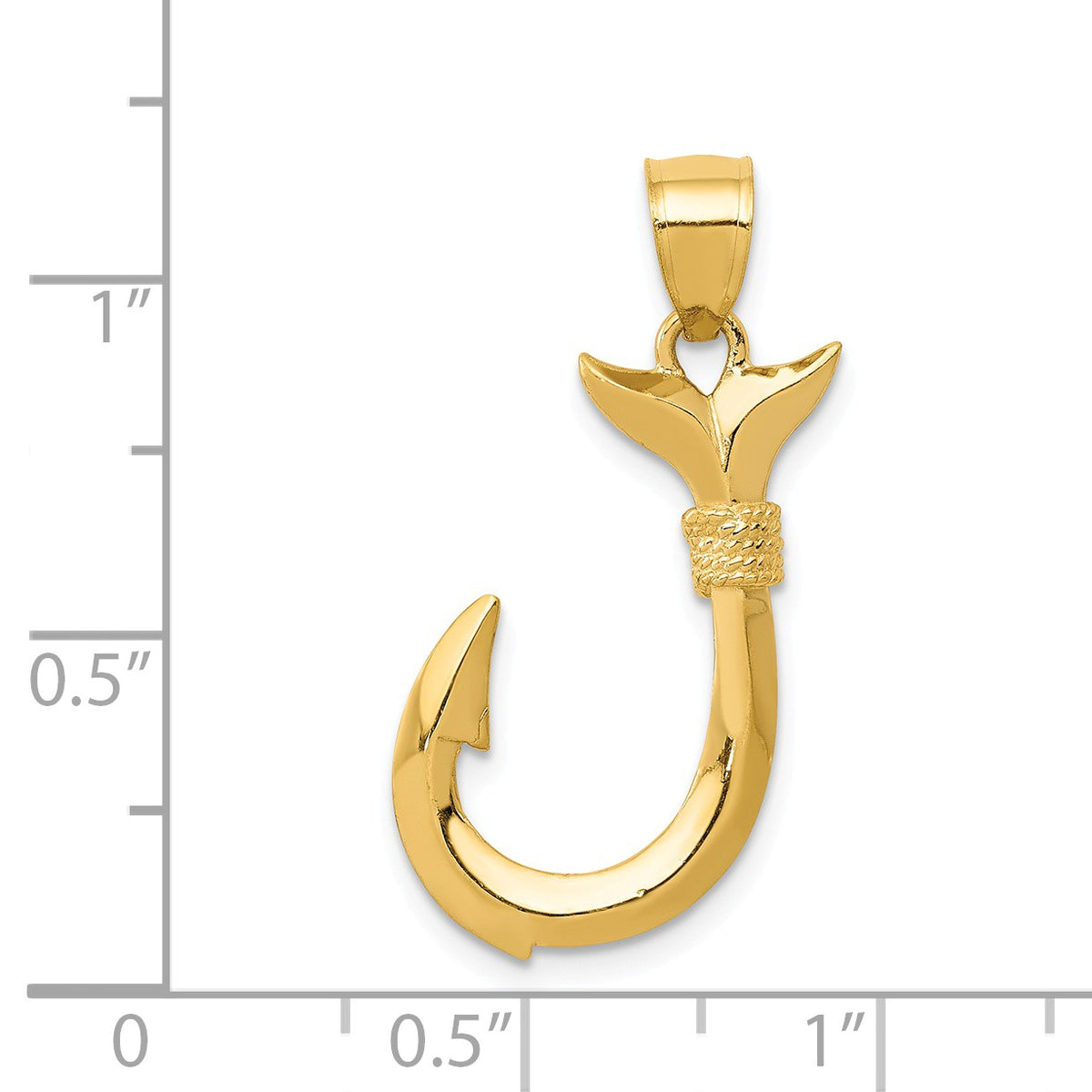 Alternate view of the 14k Yellow Gold 3D Whale Tail Fishhook Pendant by The Black Bow Jewelry Co.