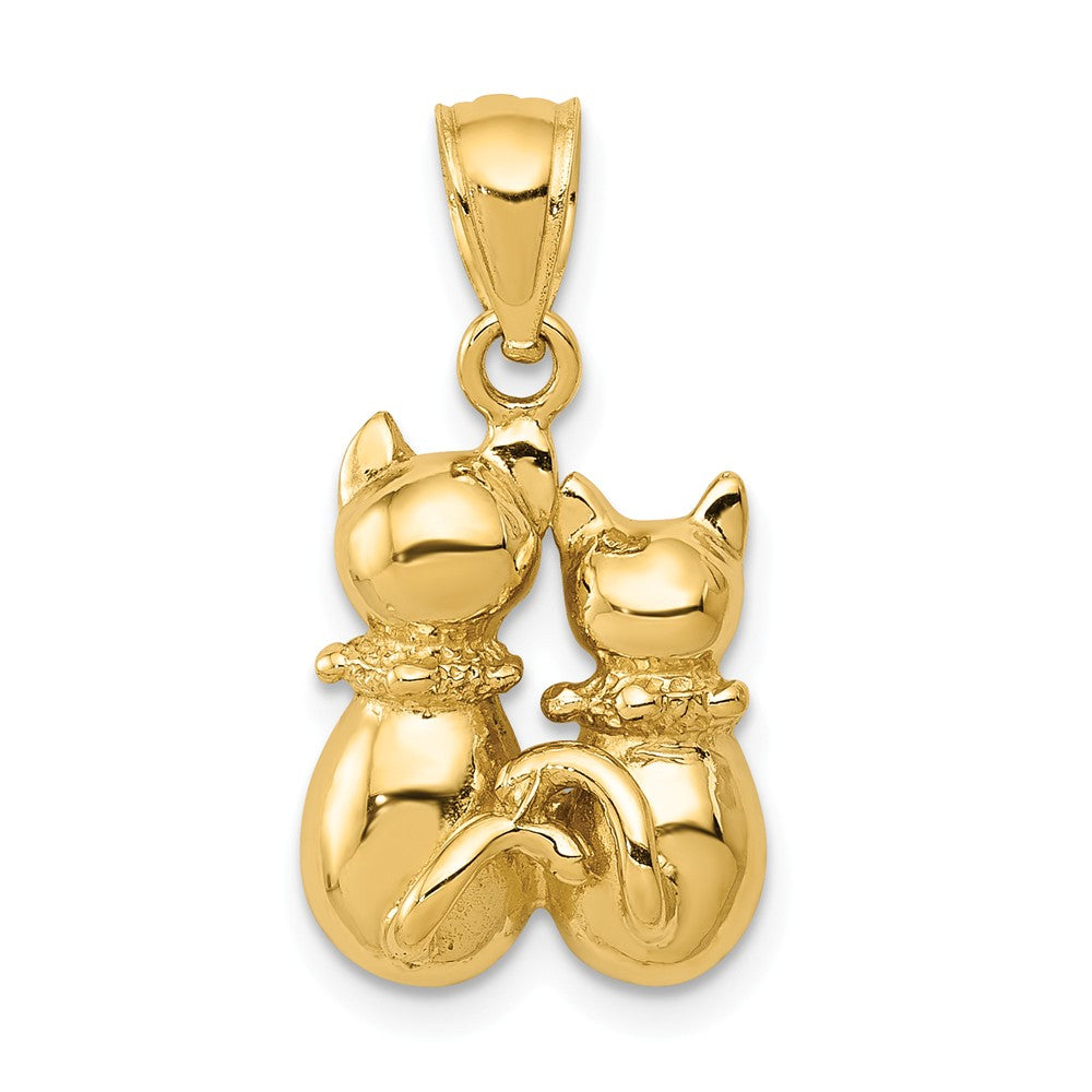14k Yellow Gold 2D Polished Double Cat Pendant, Item P10600 by The Black Bow Jewelry Co.