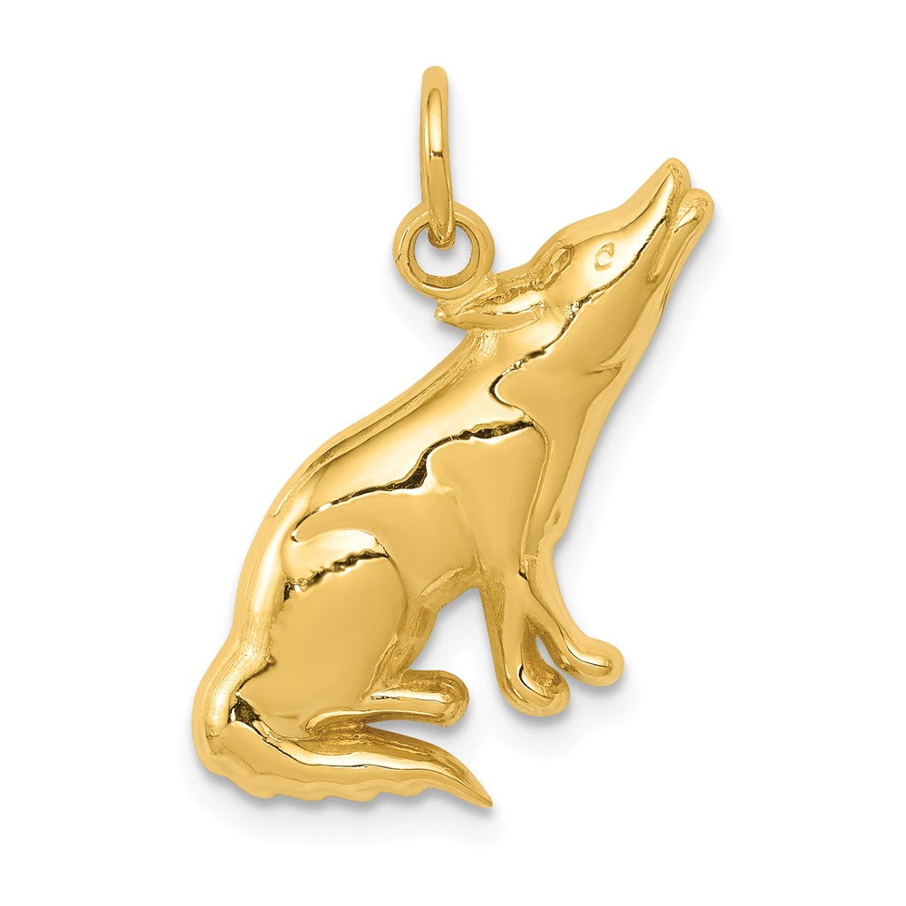 14k Yellow Gold Polished Wolf Charm or Pendant, Item P10602 by The Black Bow Jewelry Co.