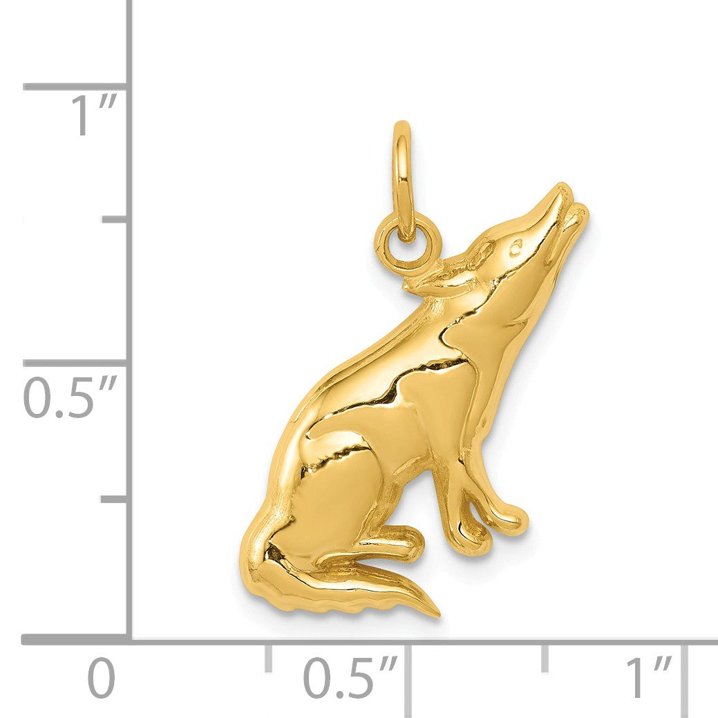 Alternate view of the 14k Yellow Gold Polished Wolf Charm or Pendant by The Black Bow Jewelry Co.