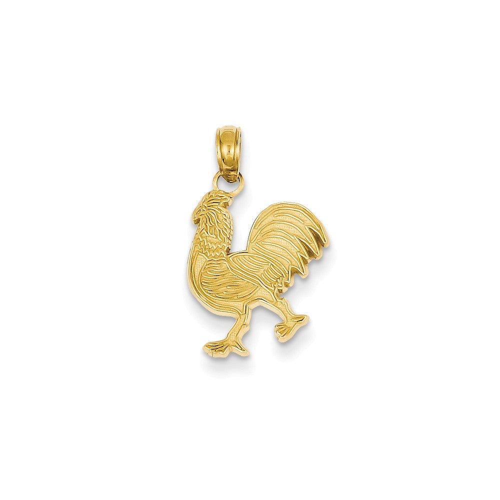 14k Yellow Gold Textured Flat Rooster Pendant, Item P10605 by The Black Bow Jewelry Co.