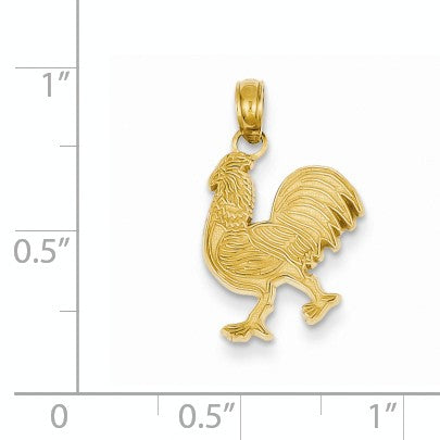 Alternate view of the 14k Yellow Gold Textured Flat Rooster Pendant by The Black Bow Jewelry Co.