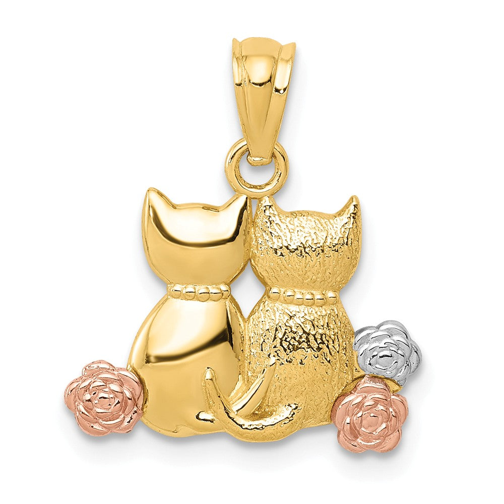 14k Yellow & Rose Gold with White Rhodium Double Cat Pendant