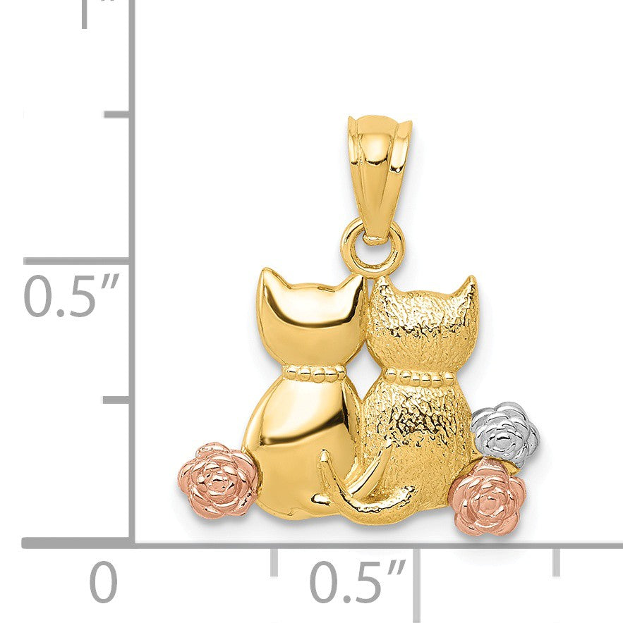 Alternate view of the 14k Yellow &amp; Rose Gold with White Rhodium Double Cat Pendant by The Black Bow Jewelry Co.