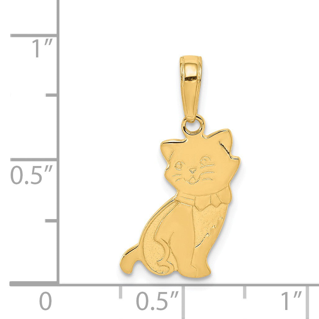 Alternate view of the 14k Yellow Gold Flat Sitting Kitten with Bow Tie Pendant by The Black Bow Jewelry Co.