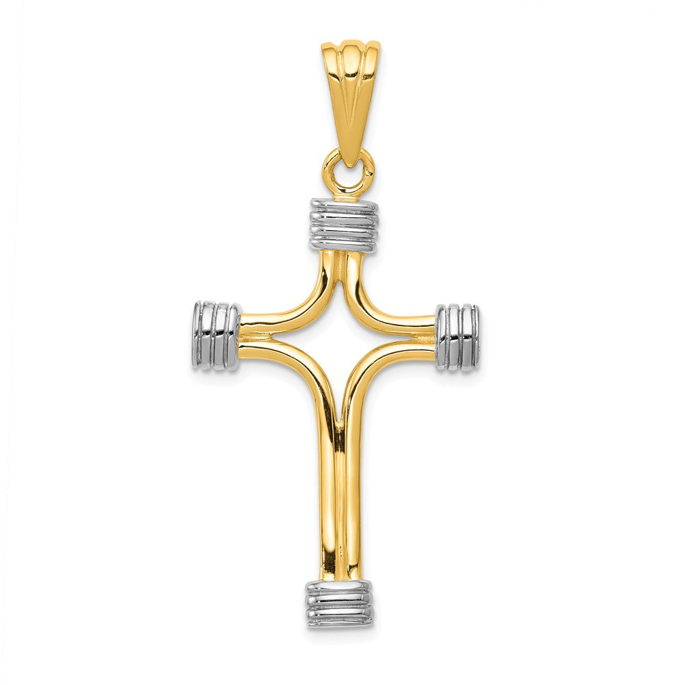 14k Yellow Gold and White Rhodium Polished Two Tone Cross Pendant, Item P10624 by The Black Bow Jewelry Co.