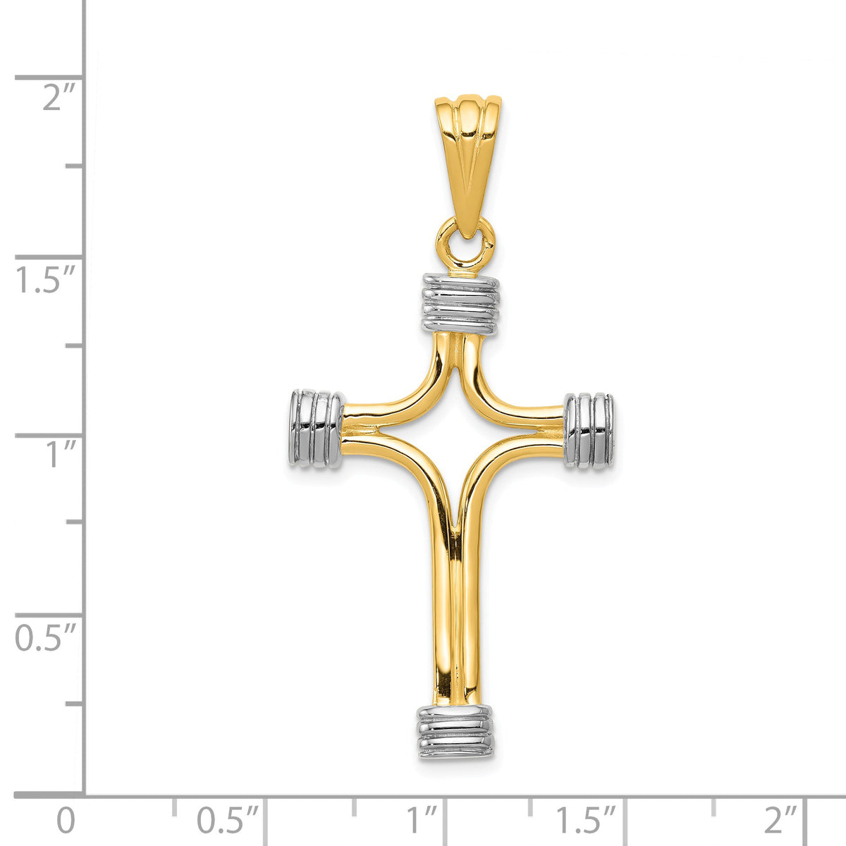 Alternate view of the 14k Yellow Gold and White Rhodium Polished Two Tone Cross Pendant by The Black Bow Jewelry Co.