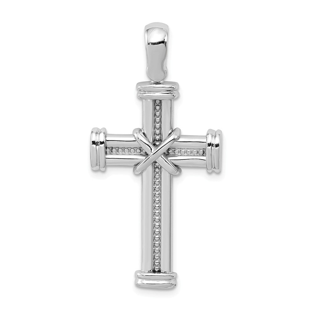 14k White Gold Polished Rope Cross Pendant, Item P10631 by The Black Bow Jewelry Co.