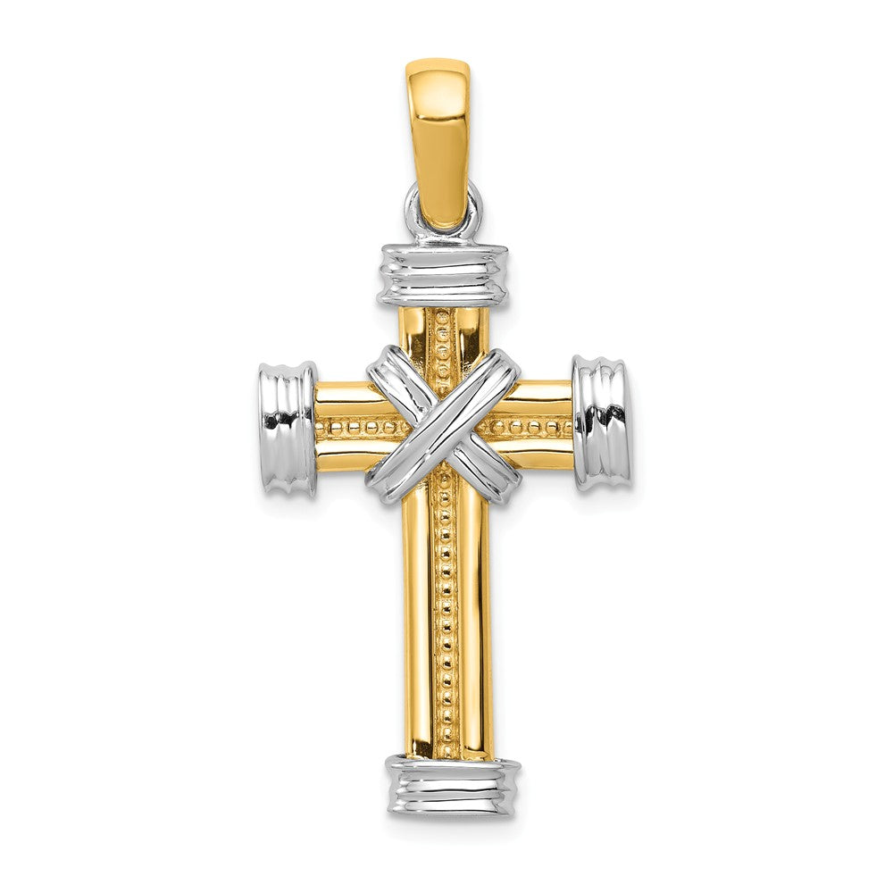 14k Yellow and White Gold Two Tone Rope Cross Pendant, Item P10632 by The Black Bow Jewelry Co.