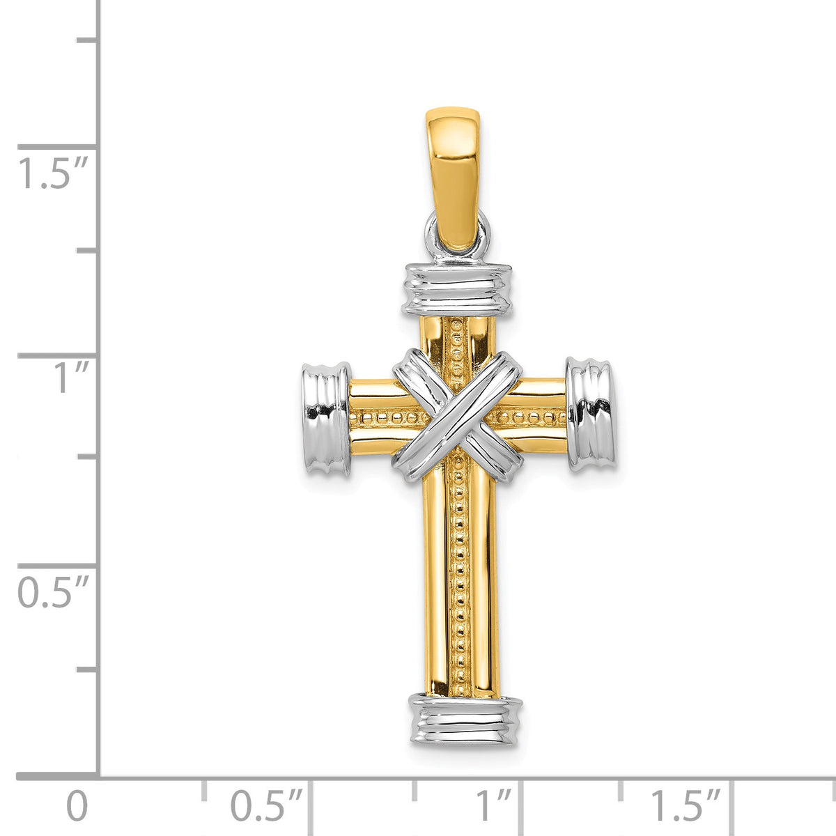 Alternate view of the 14k Yellow and White Gold Two Tone Rope Cross Pendant by The Black Bow Jewelry Co.