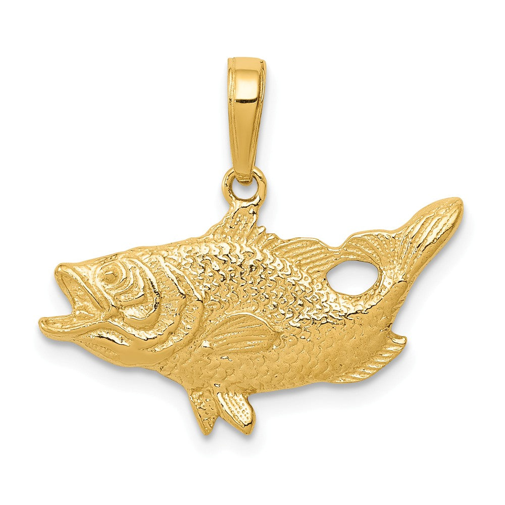 14k Yellow Gold Open Mouth Bass Pendant, Item P10639 by The Black Bow Jewelry Co.