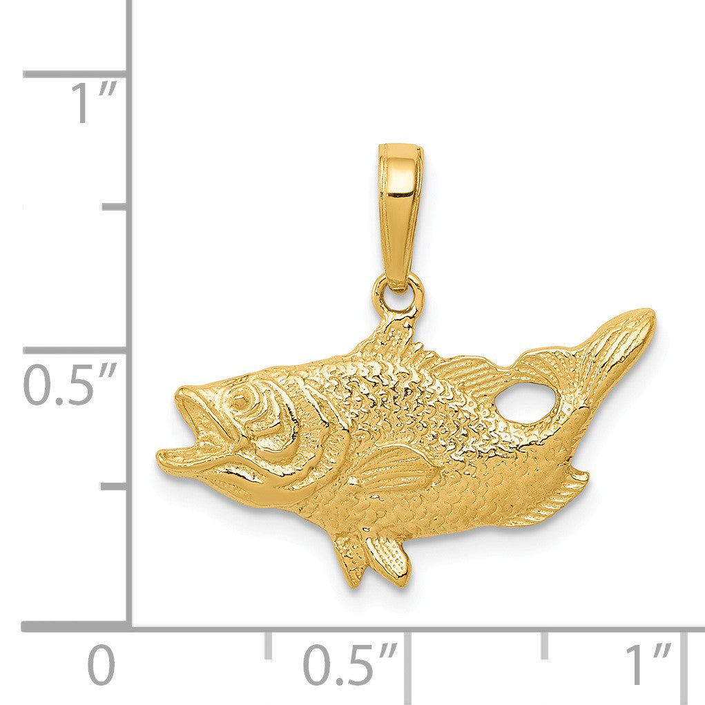 Alternate view of the 14k Yellow Gold Open Mouth Bass Pendant by The Black Bow Jewelry Co.