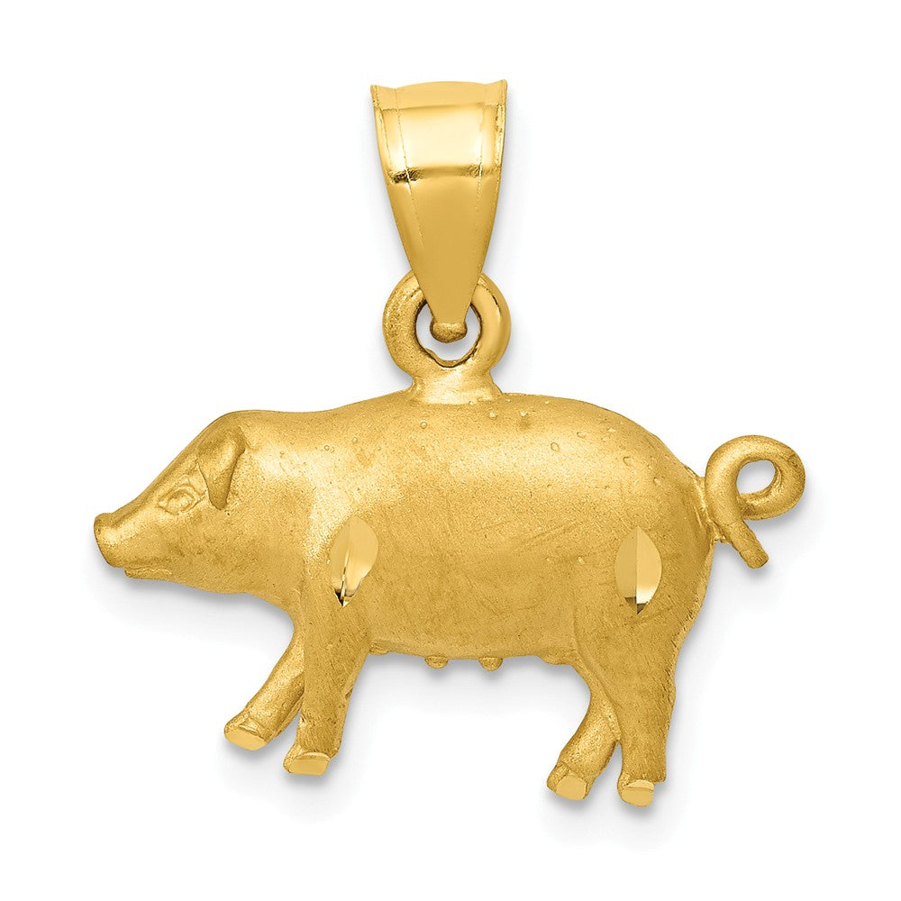 14k Yellow Gold 2D Satin and Diamond Cut Pig Pendant, Item P10643 by The Black Bow Jewelry Co.