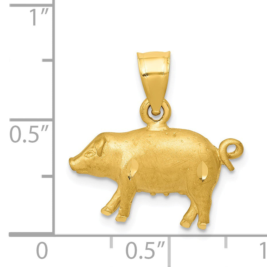 Alternate view of the 14k Yellow Gold 2D Satin and Diamond Cut Pig Pendant by The Black Bow Jewelry Co.