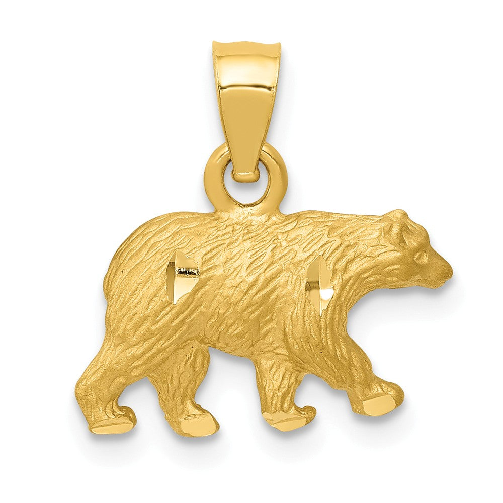 14k Yellow Gold Textured and Diamond Cut Bear Pendant, Item P10644 by The Black Bow Jewelry Co.