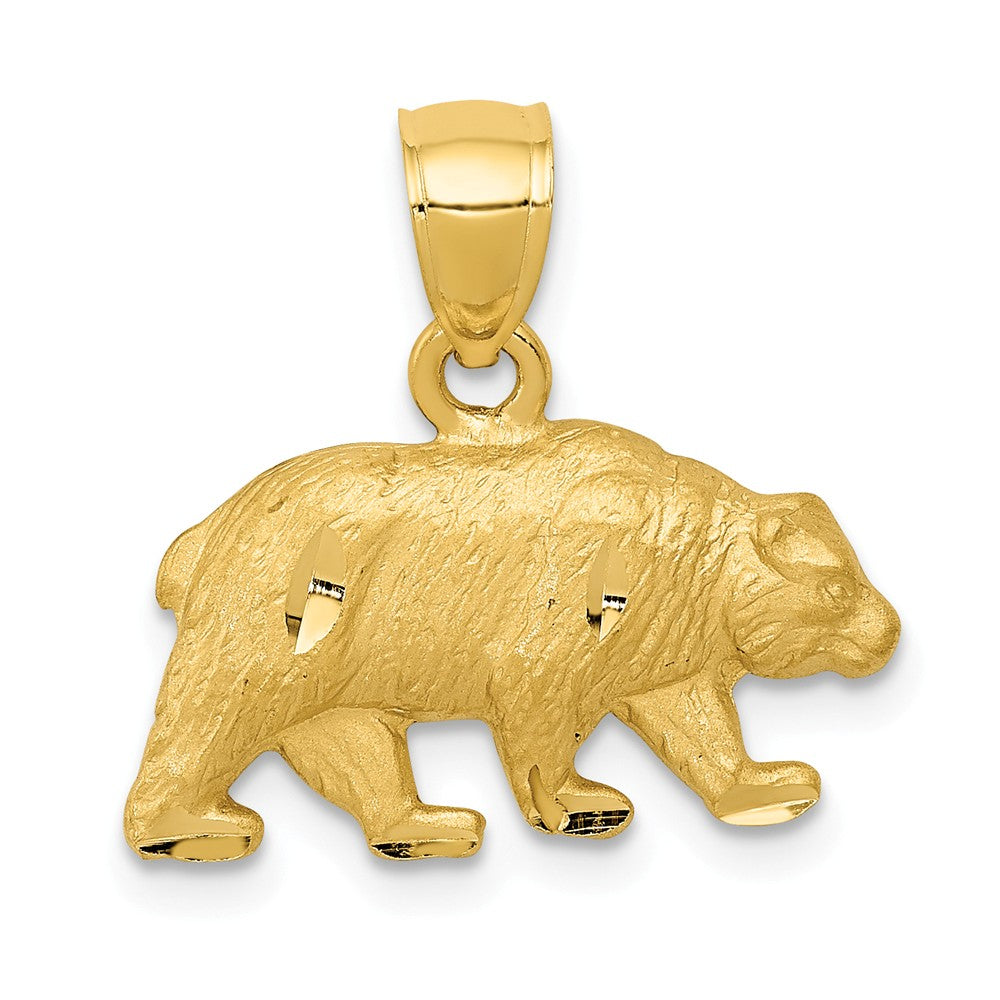 14k Yellow Gold Satin and Diamond Cut Bear Pendant, Item P10645 by The Black Bow Jewelry Co.