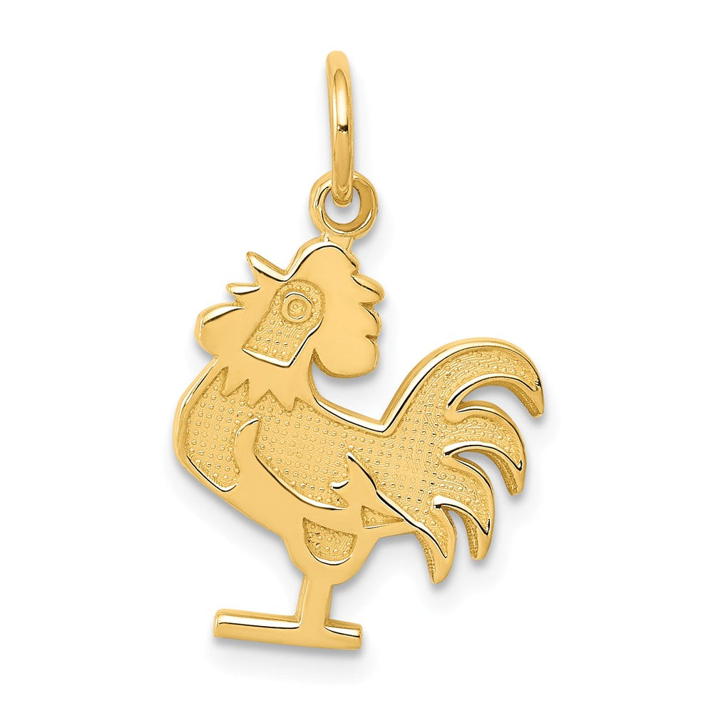 14k Yellow Gold Flat Rooster Charm or Pendant, Item P10647 by The Black Bow Jewelry Co.