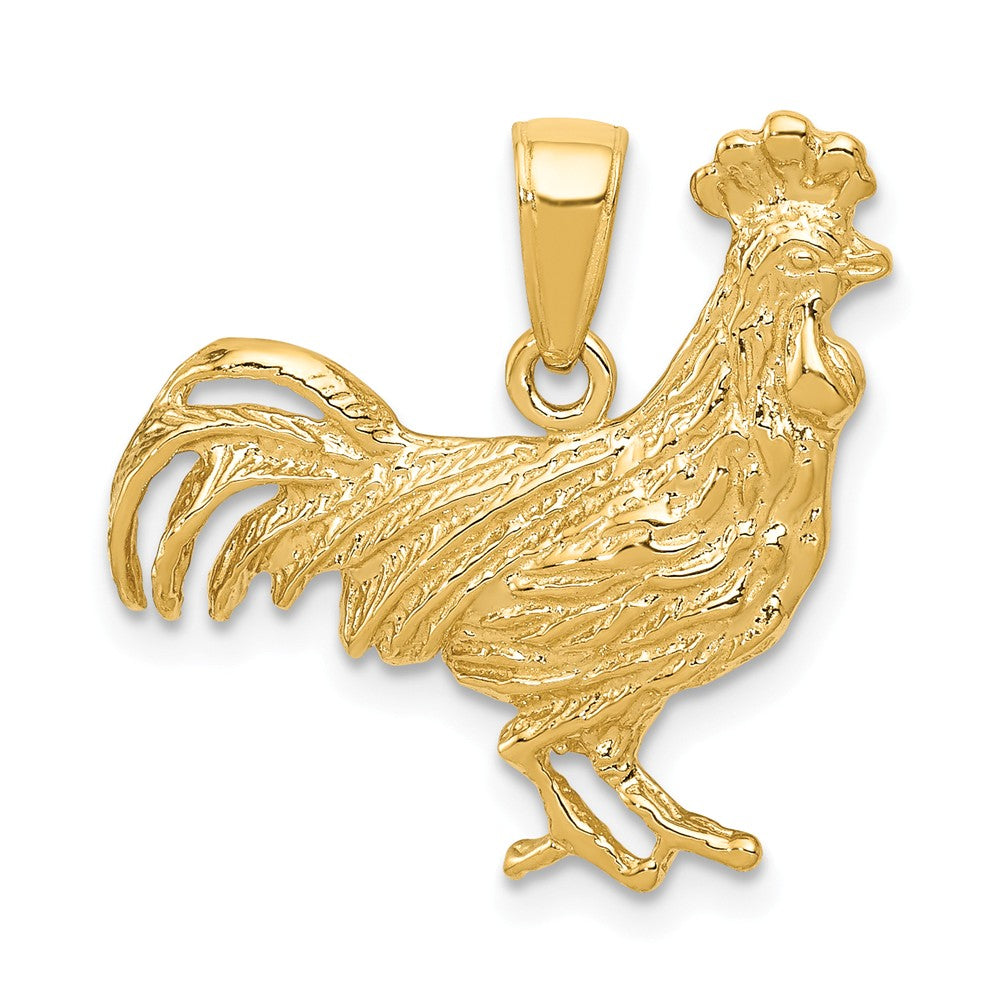 14k Yellow Gold 2D Rooster Pendant, Item P10648 by The Black Bow Jewelry Co.