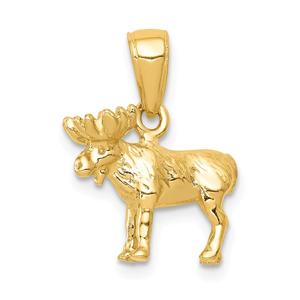 14k Yellow Gold Small 3D Polished Moose Profile Pendant - Black