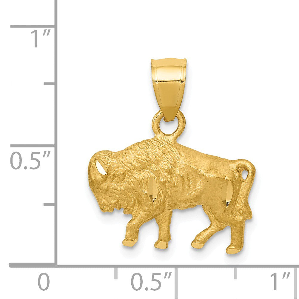 Alternate view of the 14k Yellow Gold Satin and Diamond Cut Buffalo Pendant by The Black Bow Jewelry Co.