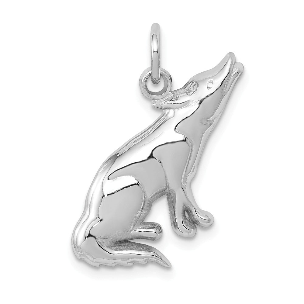 14k White Gold Polished Wolf Charm or Pendant, Item P10654 by The Black Bow Jewelry Co.