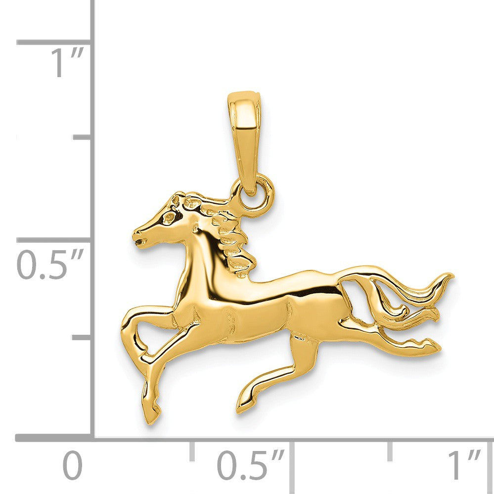 Alternate view of the 14k Yellow Gold Polished Running Horse Pendant, 20mm by The Black Bow Jewelry Co.