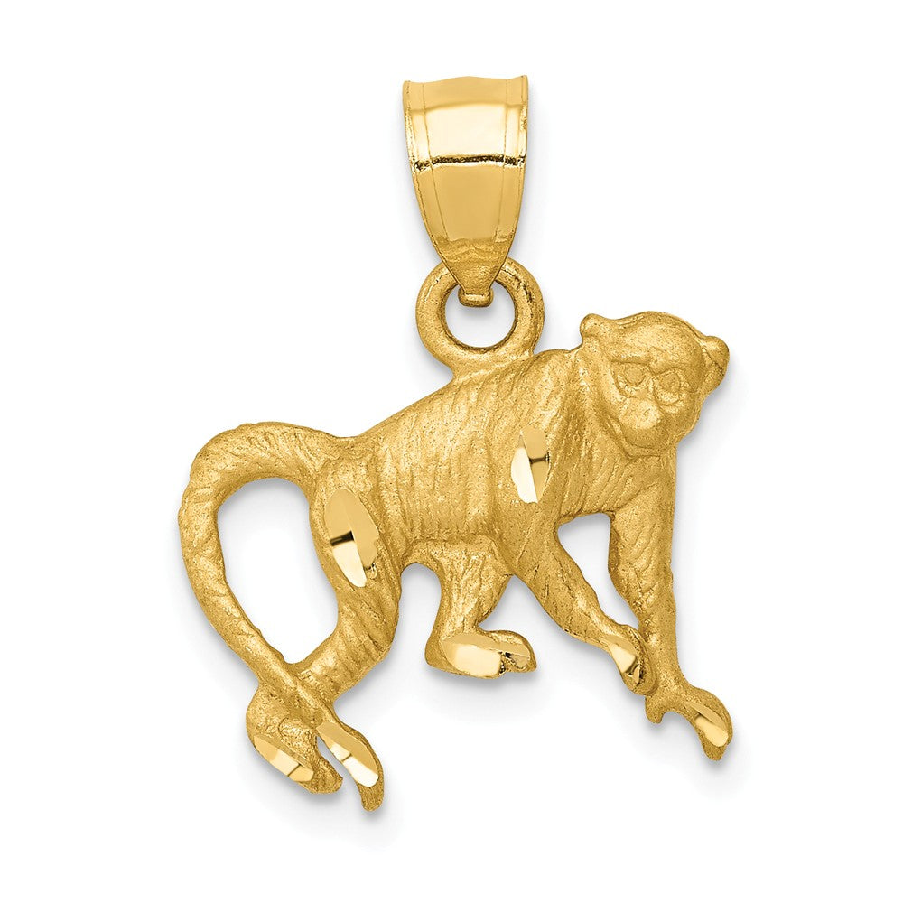 14k Yellow Gold Satin and Diamond Cut Monkey Pendant, Item P10664 by The Black Bow Jewelry Co.