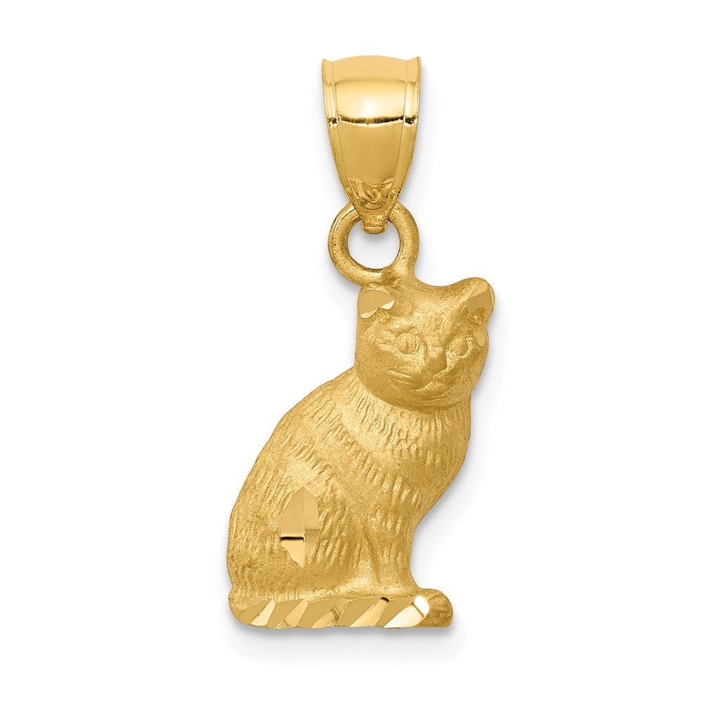 14k Yellow Gold 2D Textured and Satin Cat Pendant, Item P10666 by The Black Bow Jewelry Co.