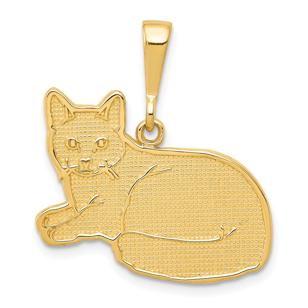 14k Yellow Gold Textured Russian Blue Cat Pendant, Item P10669 by The Black Bow Jewelry Co.